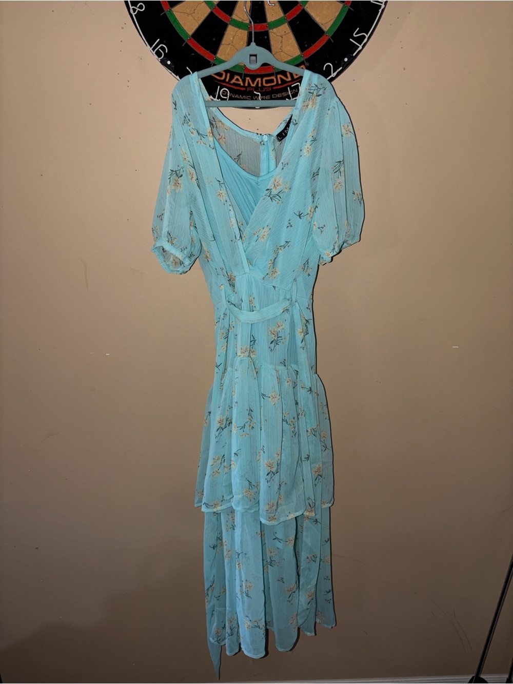 The Limited Aqua Floral Wrap Dress with Tiered Hem